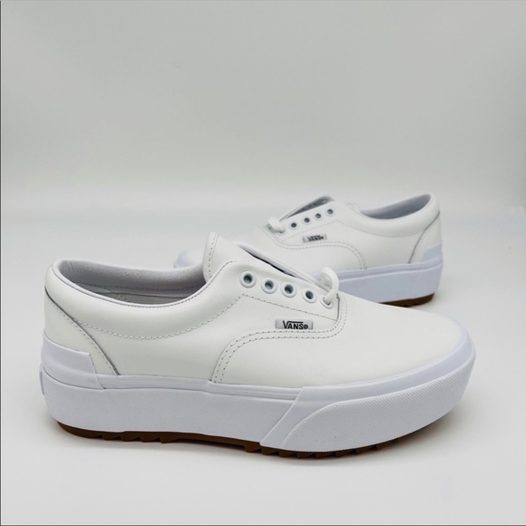 vans era stacked leather white platform shoes